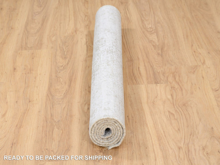 4'2" x 6'0" New Hand Knotted Grey Wool & Silk Rectangle Oriental Rug - MOA10263183