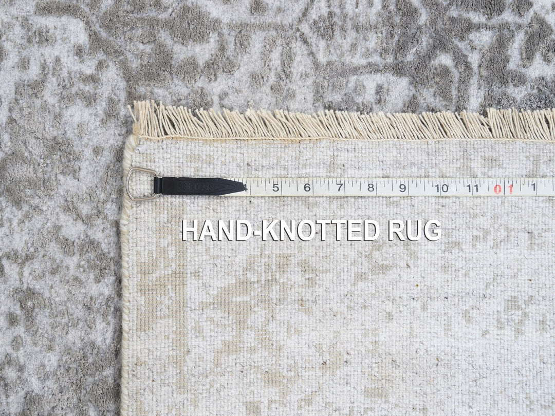 4'2" x 6'0" New Hand Knotted Grey Wool & Silk Rectangle Oriental Rug - MOA10263183