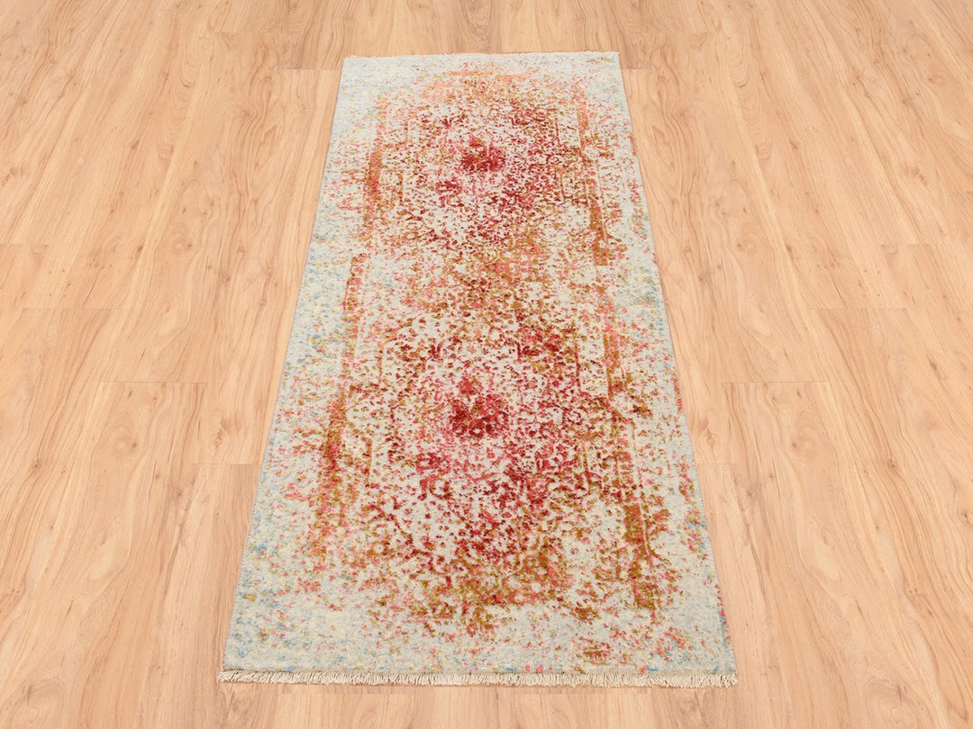 2'6" x 6'0" New Hand Knotted Pink Wool & Silk Runner Oriental Rug - MOA10263184