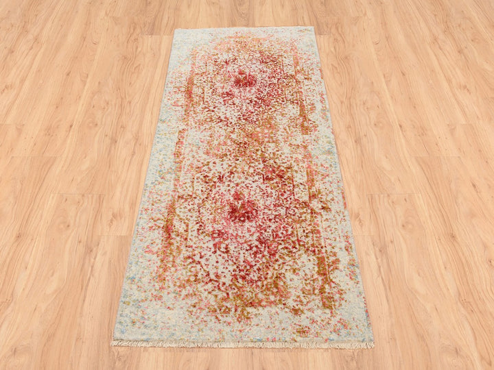 2'6" x 6'0" New Hand Knotted Pink Wool & Silk Runner Oriental Rug - MOA10263184