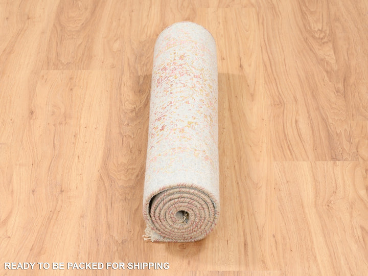 2'6" x 6'0" New Hand Knotted Ivory Wool & Silk Runner Oriental Rug - MOA10263184