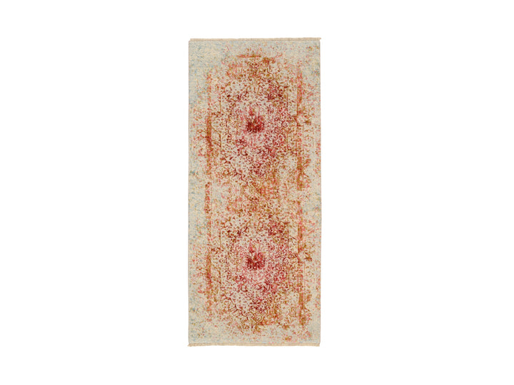 2'6" x 6'0" New Hand Knotted Pink Wool & Silk Runner Oriental Rug - MOA10263186