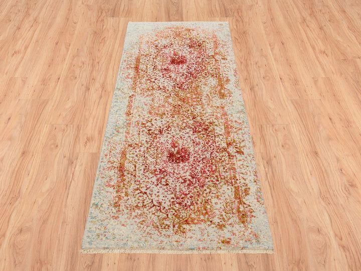 2'6" x 6'0" New Hand Knotted Pink Wool & Silk Runner Oriental Rug - MOA10263186