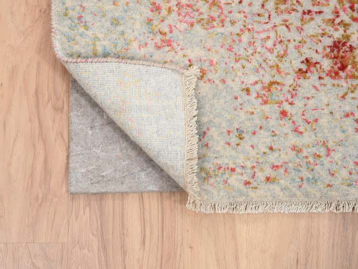 4'2" x 10'0" New Hand Knotted Pink Wool & Silk Runner Oriental Rug - MOA10263190