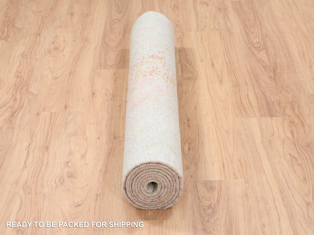 4'2" x 10'0" New Hand Knotted Ivory Wool & Silk Runner Oriental Rug - MOA10263190
