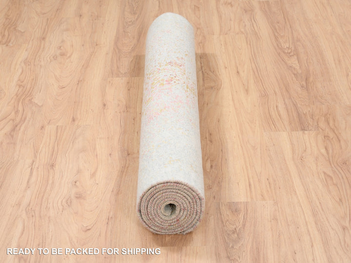 4'2" x 10'0" New Hand Knotted Ivory Wool & Silk Runner Oriental Rug - MOA10263190