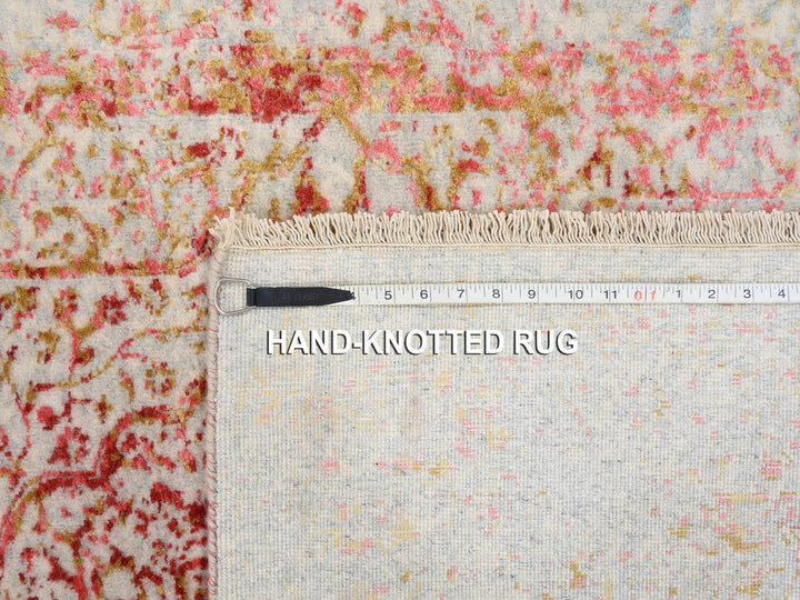 4'2" x 10'0" New Hand Knotted Pink Wool & Silk Runner Oriental Rug - MOA10263190