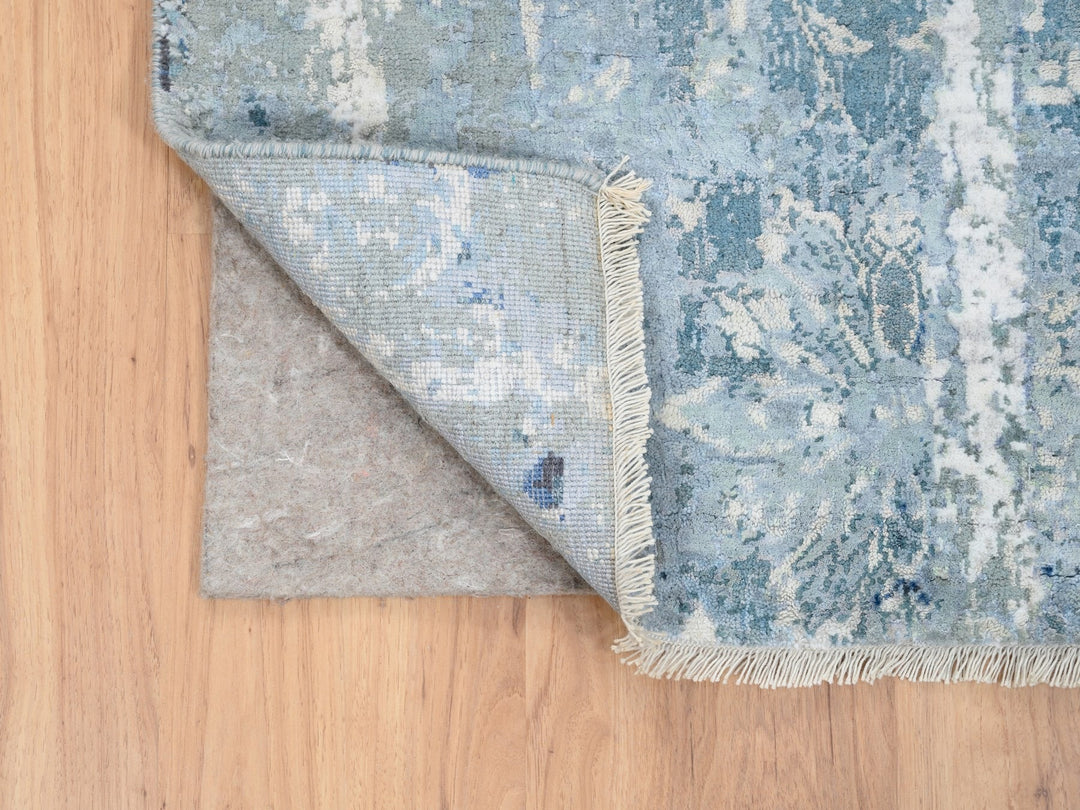 2'7" x 8'0" New Hand Knotted Blue Wool & Silk Runner Oriental Rug - MOA10263191