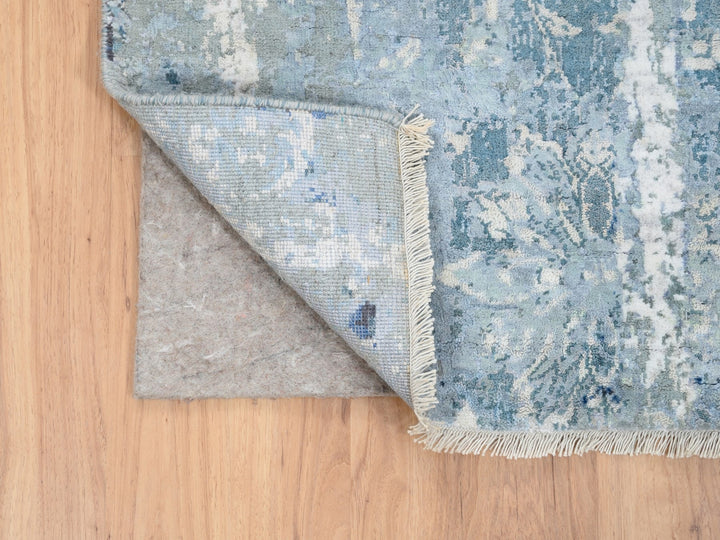 2'7" x 8'0" New Hand Knotted Blue Wool & Silk Runner Oriental Rug - MOA10263191