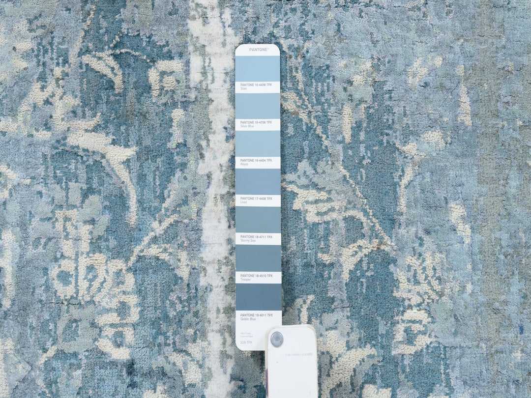 2'7" x 8'0" New Hand Knotted Blue Wool & Silk Runner Oriental Rug - MOA10263191