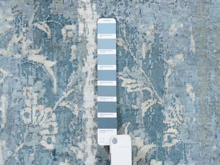 2'7" x 8'0" New Hand Knotted Blue Wool & Silk Runner Oriental Rug - MOA10263191