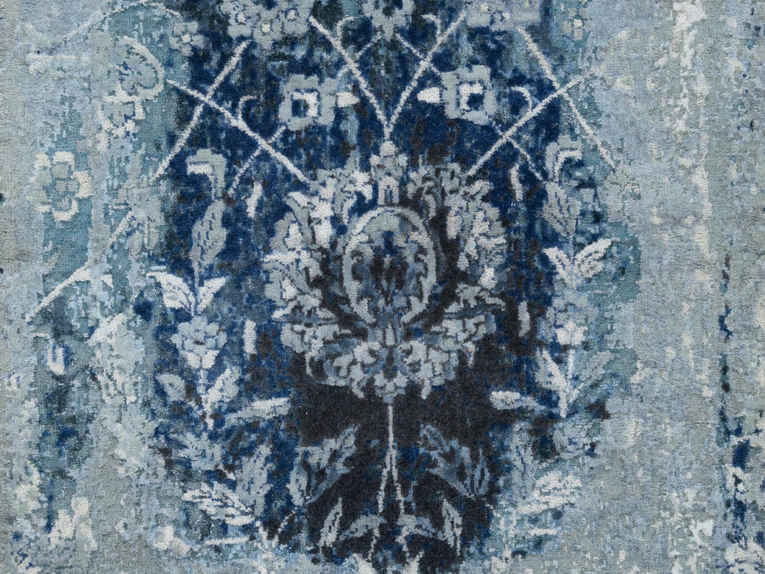 2'7" x 8'0" New Hand Knotted Blue Wool & Silk Runner Oriental Rug - MOA10263191