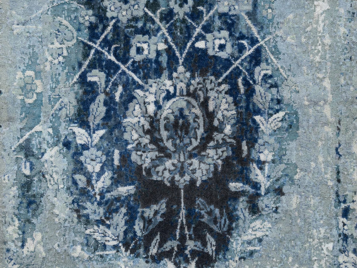 2'7" x 8'0" New Hand Knotted Blue Wool & Silk Runner Oriental Rug - MOA10263191