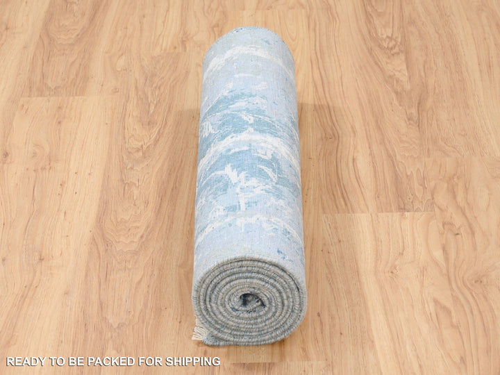 2'7" x 8'0" New Hand Knotted Blue Wool & Silk Runner Oriental Rug - MOA10263191