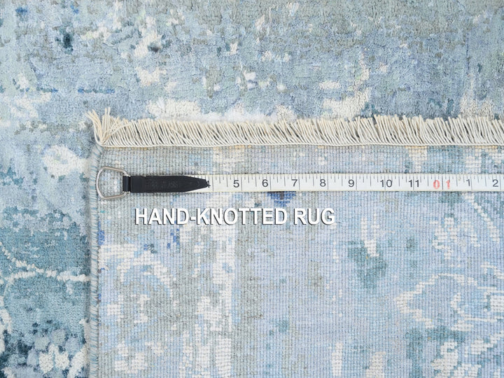 2'7" x 8'0" New Hand Knotted Blue Wool & Silk Runner Oriental Rug - MOA10263191