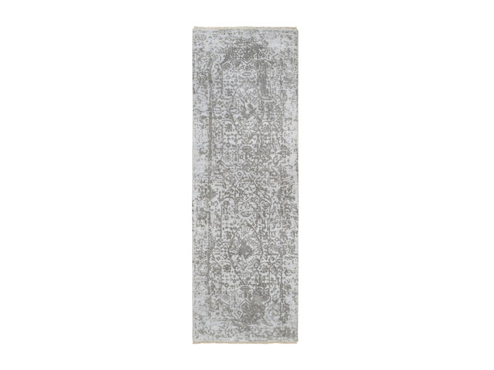 2'7" x 7'9" New Hand Knotted Grey Wool & Silk Runner Oriental Rug - MOA10263196