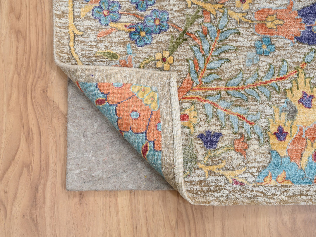 9'1" x 12'4" New Hand Knotted Ivory Wool & Silk Rectangle Oriental Rug - MOA10263199