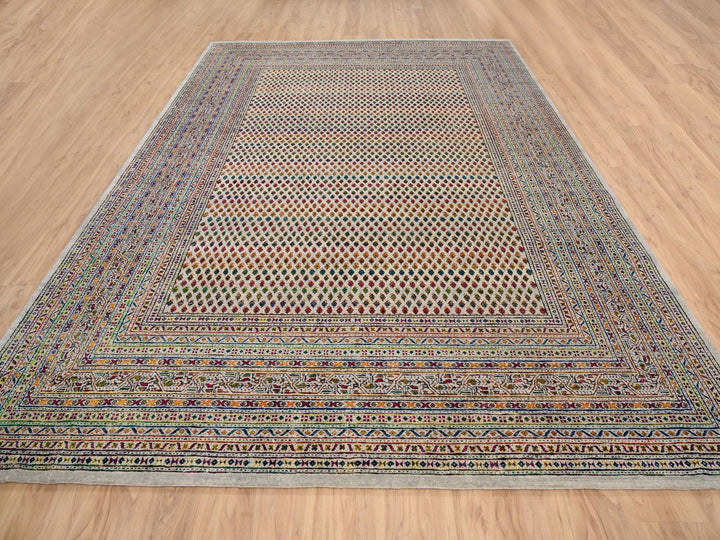 8'8" x 12'2" New Hand Knotted Beige Wool & Sari Silk Rectangle Oriental Rug - MOA10263206