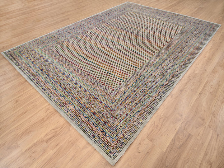 8'8" x 12'2" New Hand Knotted Beige Wool & Sari Silk Rectangle Oriental Rug - MOA10263206