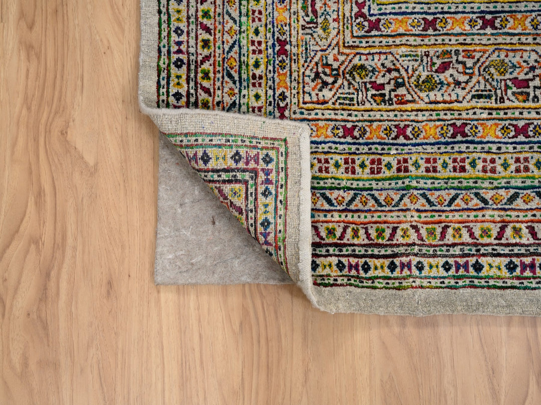 8'8" x 12'2" New Hand Knotted Beige Wool & Sari Silk Rectangle Oriental Rug - MOA10263206