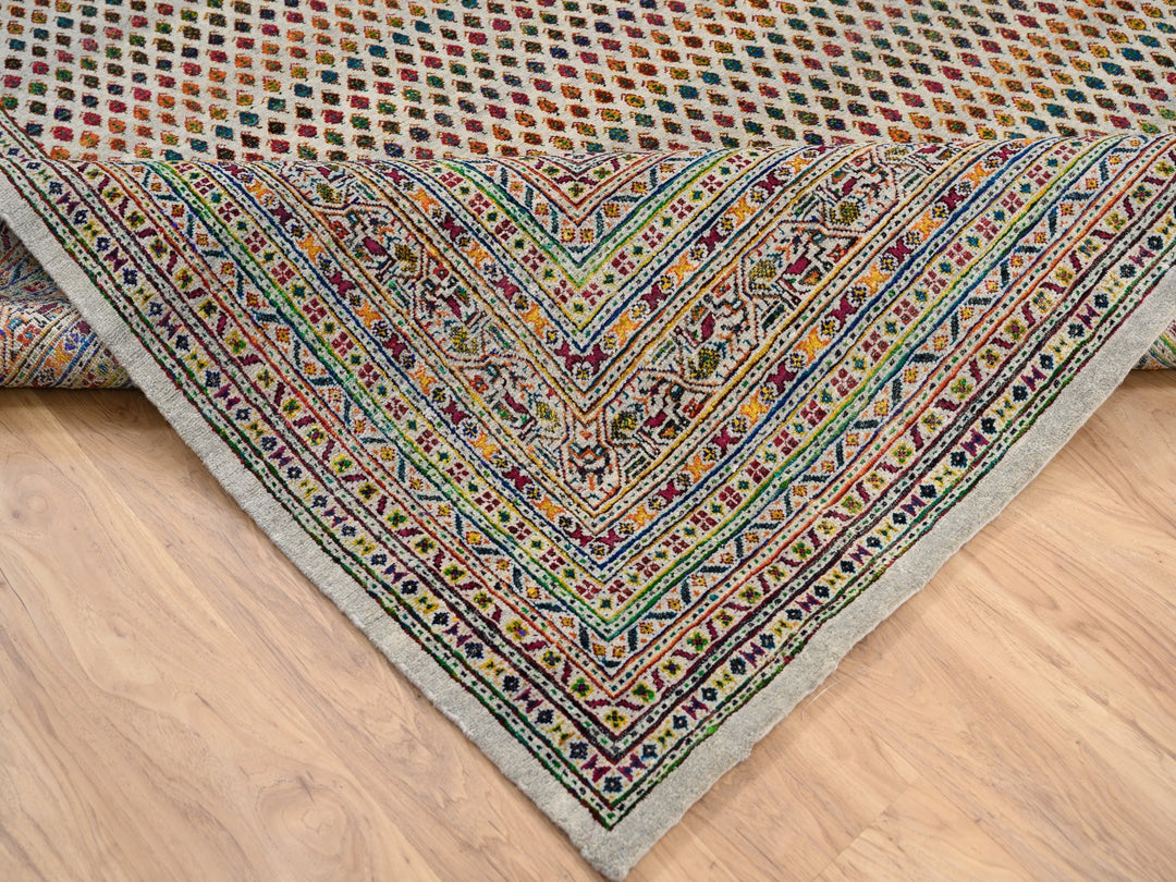 8'8" x 12'2" New Hand Knotted Beige Wool & Sari Silk Rectangle Oriental Rug - MOA10263206