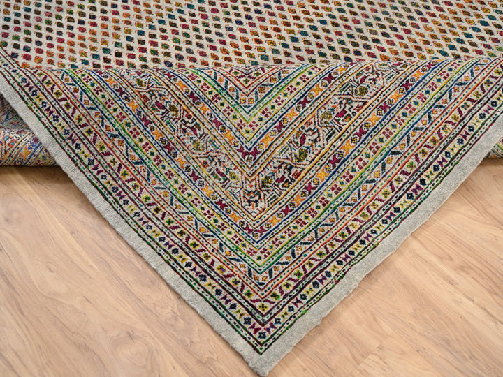 8'8" x 12'2" New Hand Knotted Beige Wool & Sari Silk Rectangle Oriental Rug - MOA10263206
