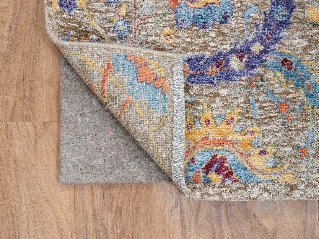 4'1" x 10'3" New Hand Knotted Beige Wool & Silk Runner Oriental Rug - MOA10263214