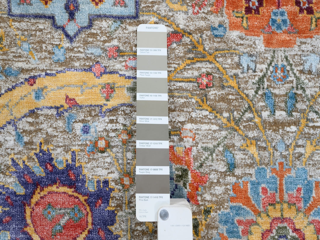 4'1" x 10'3" New Hand Knotted Beige Wool & Silk Runner Oriental Rug - MOA10263214