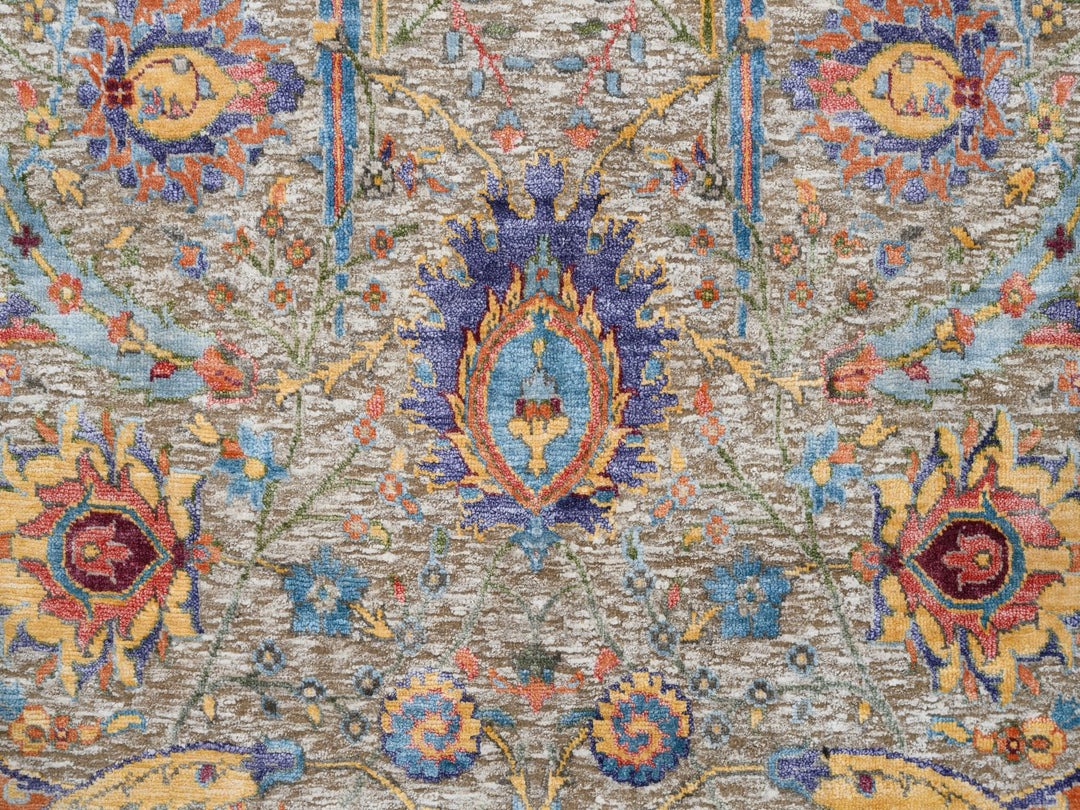 4'1" x 10'3" New Hand Knotted Beige Wool & Silk Runner Oriental Rug - MOA10263214