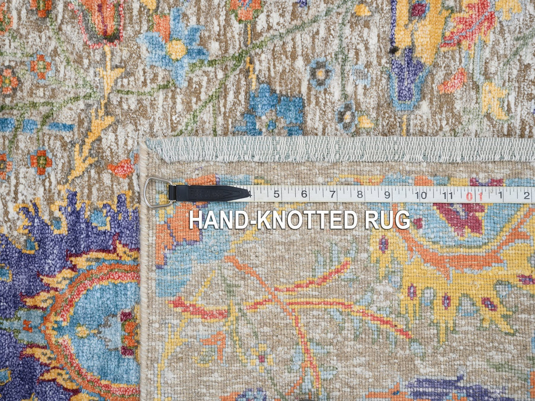 4'1" x 10'3" New Hand Knotted Beige Wool & Silk Runner Oriental Rug - MOA10263214