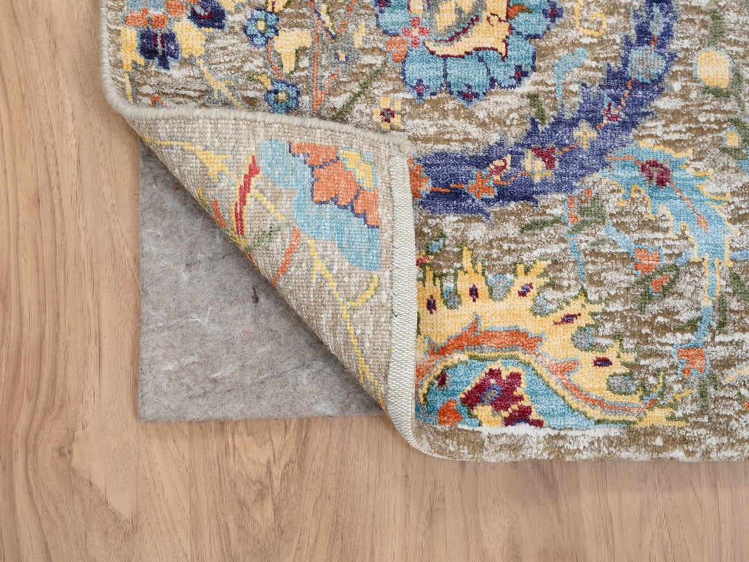 4'1" x 12'2" New Hand Knotted Beige Wool & Silk Runner Oriental Rug - MOA10263215