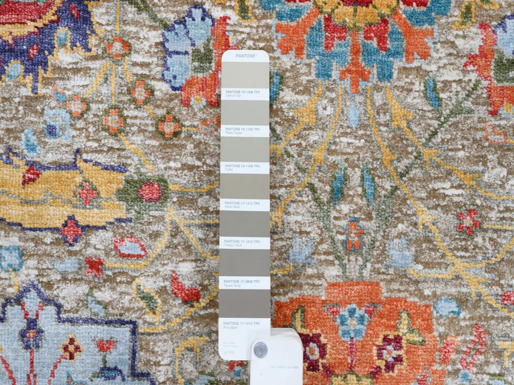 4'1" x 12'2" New Hand Knotted Beige Wool & Silk Runner Oriental Rug - MOA10263215