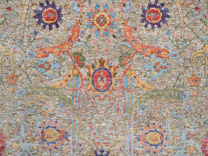 4'1" x 12'2" New Hand Knotted Beige Wool & Silk Runner Oriental Rug - MOA10263215
