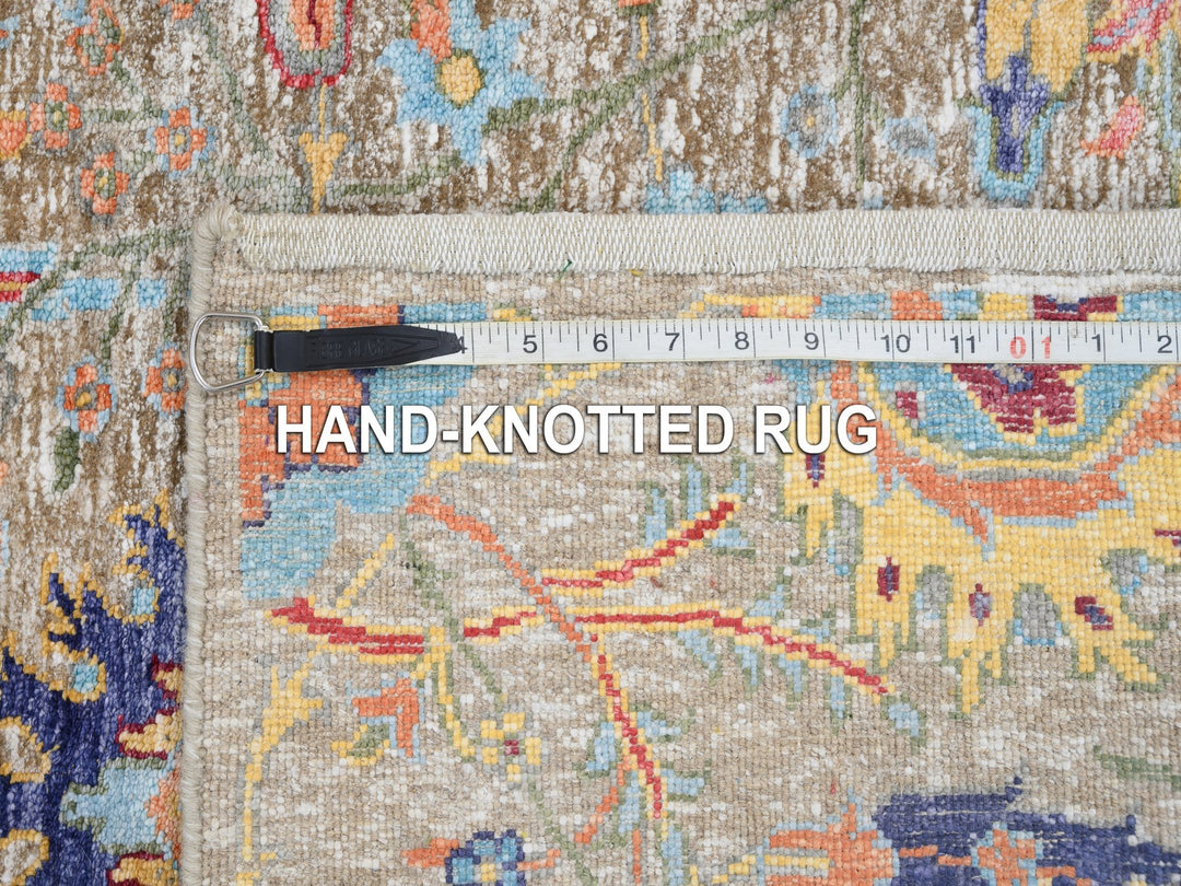 4'1" x 12'2" New Hand Knotted Beige Wool & Silk Runner Oriental Rug - MOA10263215