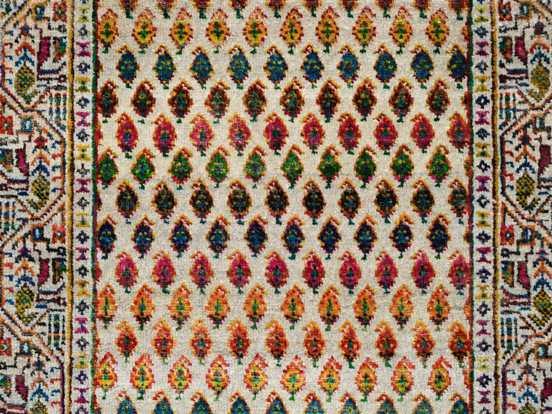 2'5" x 12'0" New Hand Knotted Beige Wool & Sari Silk Runner Oriental Rug - MOA10263218