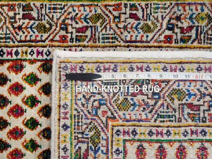 2'5" x 12'0" New Hand Knotted Beige Wool & Sari Silk Runner Oriental Rug - MOA10263218