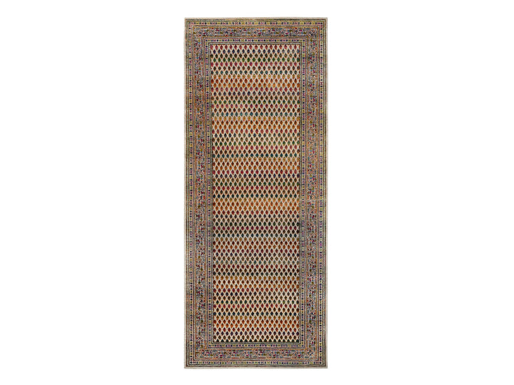 4'0" x 10'0" New Hand Knotted Beige Wool & Sari Silk Runner Oriental Rug - MOA10263225