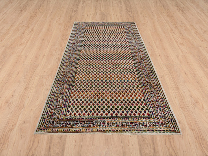 4'0" x 10'0" New Hand Knotted Beige Wool & Sari Silk Runner Oriental Rug - MOA10263225