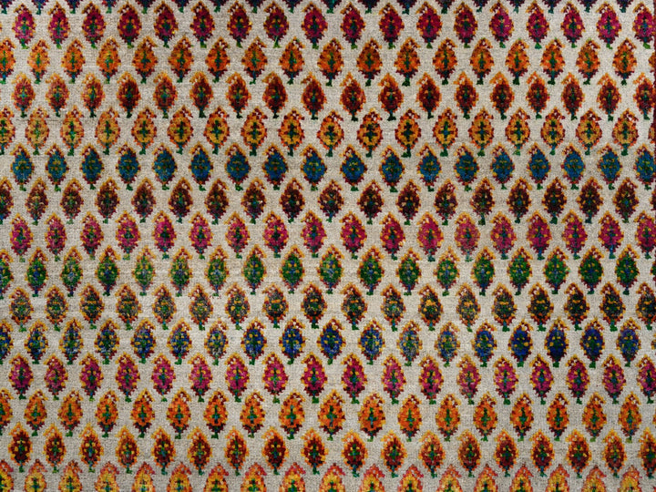 4'0" x 10'0" New Hand Knotted Beige Wool & Sari Silk Runner Oriental Rug - MOA10263225