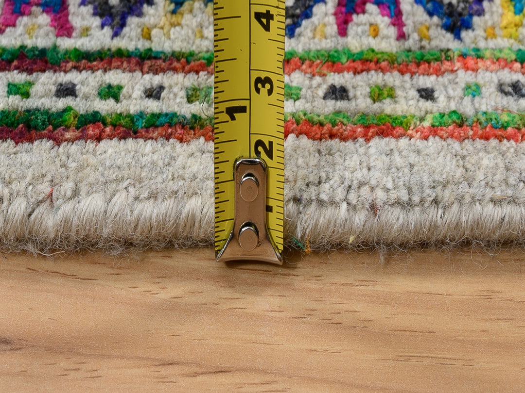 4'0" x 10'0" New Hand Knotted Beige Wool & Sari Silk Runner Oriental Rug - MOA10263225