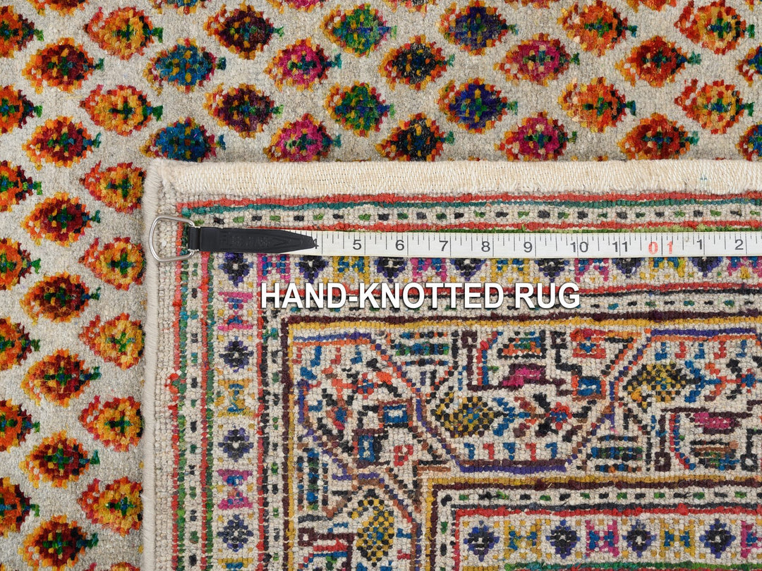 4'0" x 10'0" New Hand Knotted Beige Wool & Sari Silk Runner Oriental Rug - MOA10263225