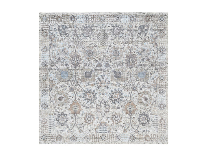 6'0" x 6'2" New Hand Knotted Ivory Wool & Silk Square Oriental Rug - MOA10263239