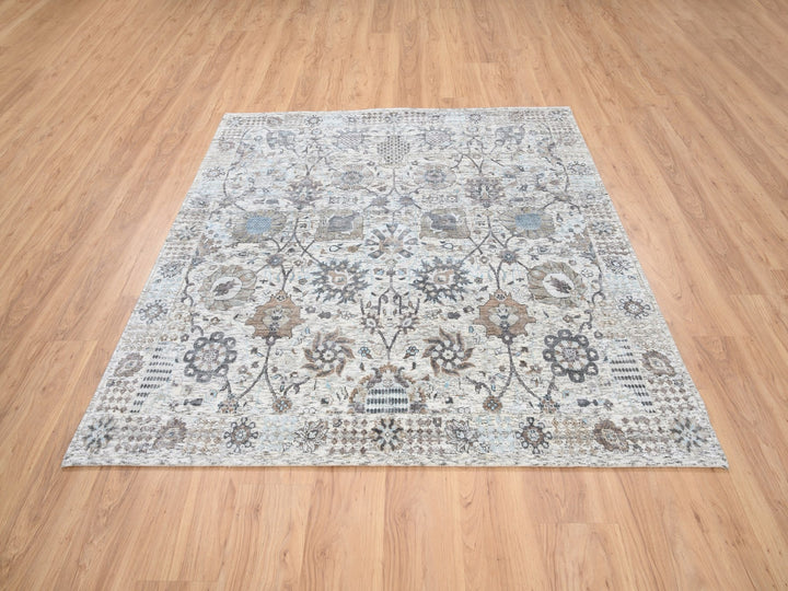 6'0" x 6'2" New Hand Knotted Ivory Wool & Silk Square Oriental Rug - MOA10263239