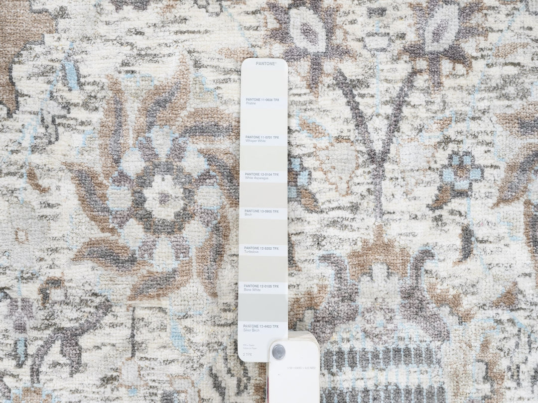 6'0" x 6'2" New Hand Knotted Ivory Wool & Silk Square Oriental Rug - MOA10263239