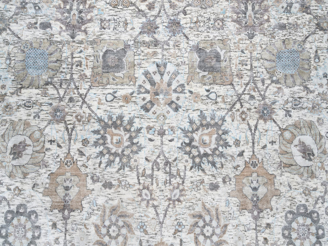 6'0" x 6'2" New Hand Knotted Ivory Wool & Silk Square Oriental Rug - MOA10263239