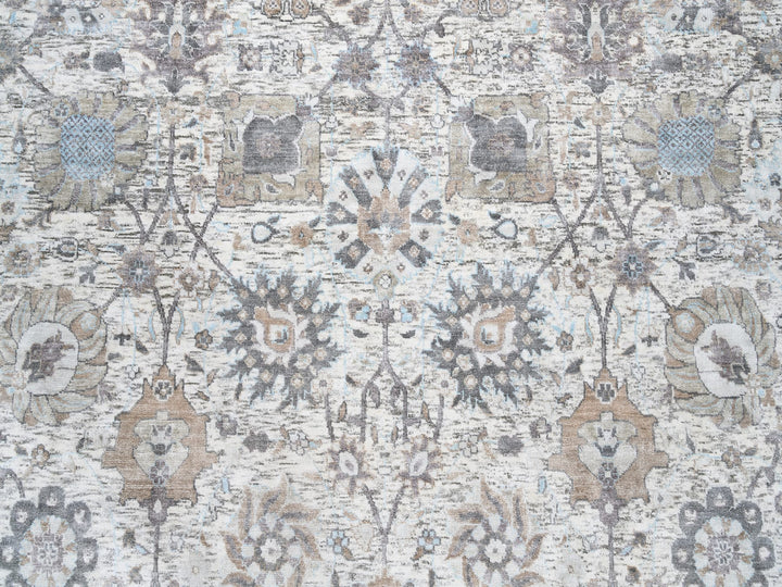 6'0" x 6'2" New Hand Knotted Ivory Wool & Silk Square Oriental Rug - MOA10263239