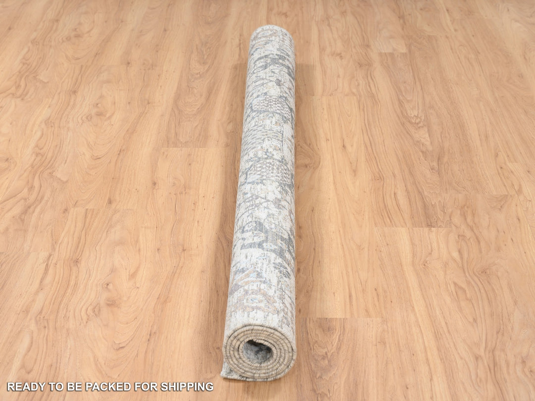6'0" x 6'2" New Hand Knotted Ivory Wool & Silk Square Oriental Rug - MOA10263239