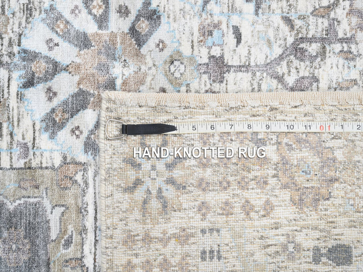 6'0" x 6'2" New Hand Knotted Ivory Wool & Silk Square Oriental Rug - MOA10263239
