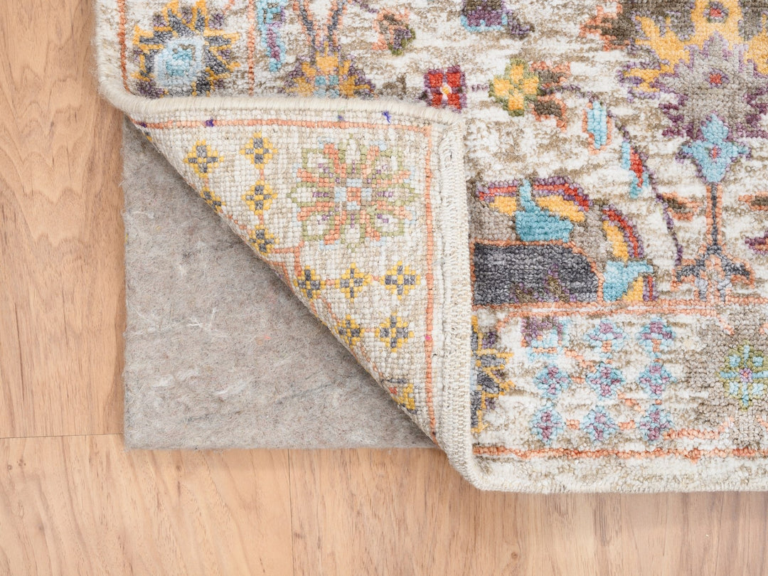 4'1" x 10'3" New Hand Knotted Ivory Wool & Silk Runner Oriental Rug - MOA10263245