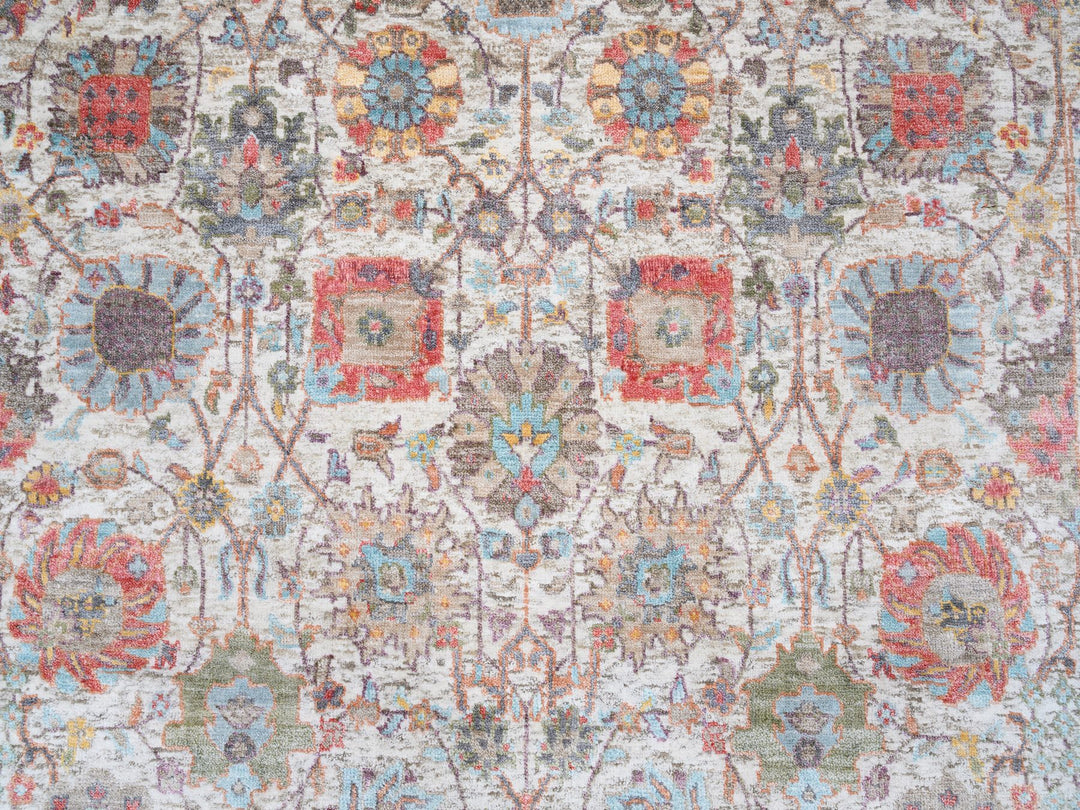 4'1" x 10'3" New Hand Knotted Ivory Wool & Silk Runner Oriental Rug - MOA10263245